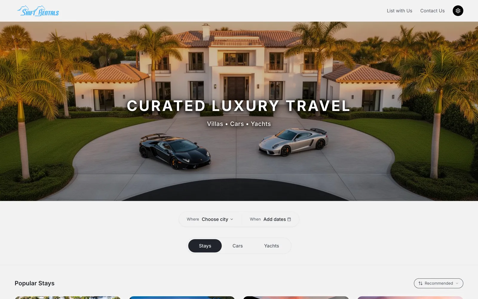 Shift Rentals website